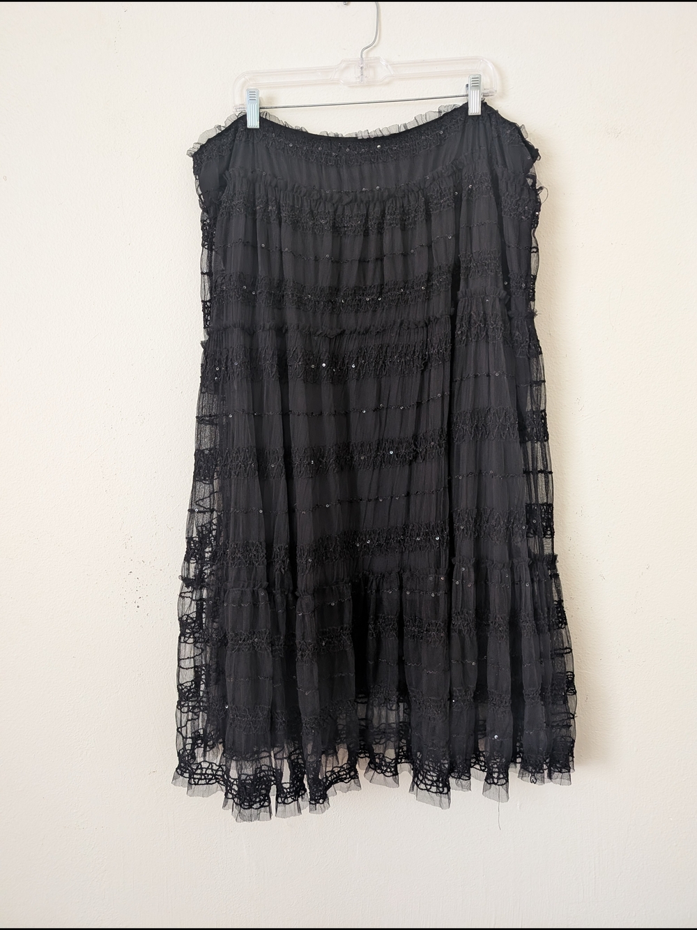 Max Studio Black Tiered Lace A-Line Skirt